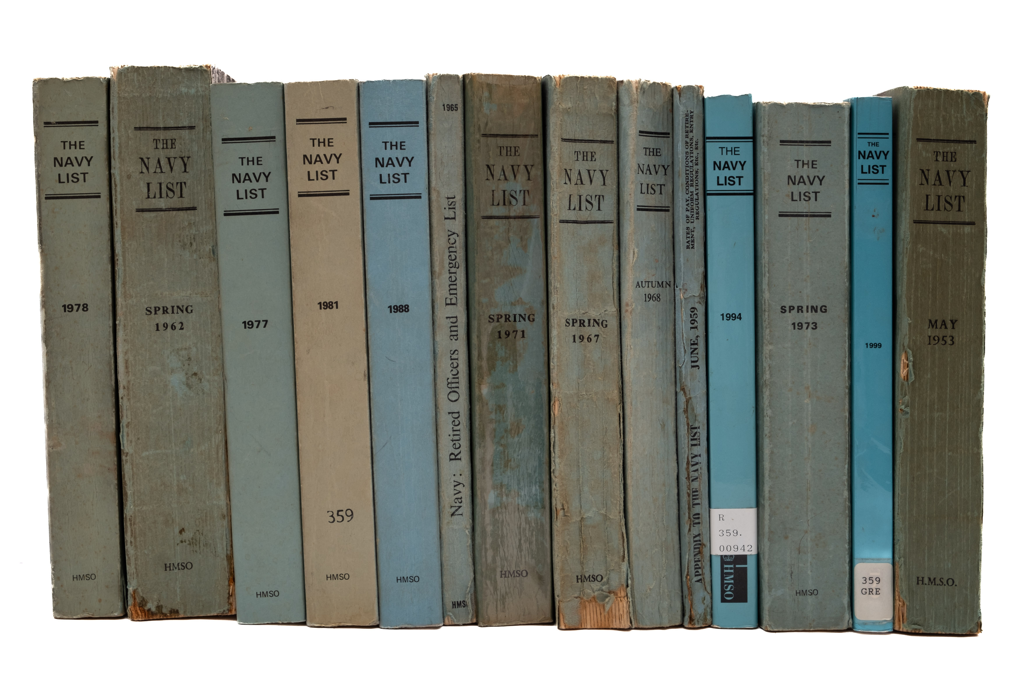 A group of fourteen copies of The Navy List,