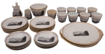 A 19th century Staffordshire part tea service with transfer 'Hartland Point Lighthouse' decoration: