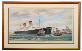 After S W Fisher, 'The Queen Elizabeth at Southampton': limited edition print 82/500,
