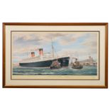 After S W Fisher, 'The Queen Elizabeth at Southampton': limited edition print 82/500,