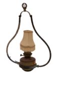 A Hinks brass ship's hanging lamp in salvaged condition: of inverted baluster outline with later