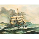 Contemporary School A sailing vessel in a stormy sea indistinctly signed L. L...