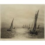William Lionel Wyllie [1851-1931]- 'Sunshine on the Solent'::- etching,