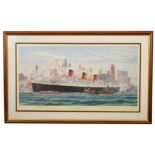 After S W Fisher, 'The Queen Mary at New York': limited edition print 85/850,