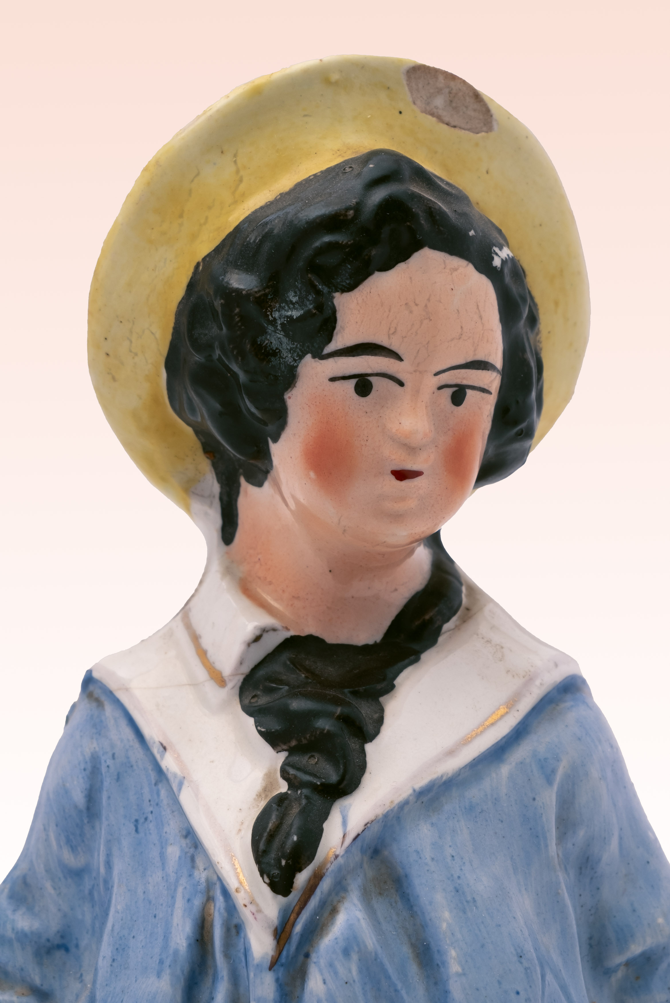 A 19th century Staffordshire figure of a second or third class boy: dressed in straw hat, - Image 3 of 4