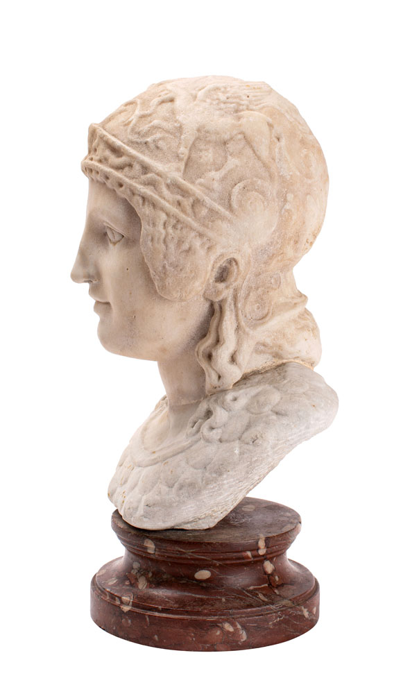 A sculpted white marble bust of a youthful Ares, probably a Roman 2nd century A.D. - Image 5 of 7