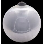 A silvered glass witche's ball with pressed metal mount, 25cm diameter.