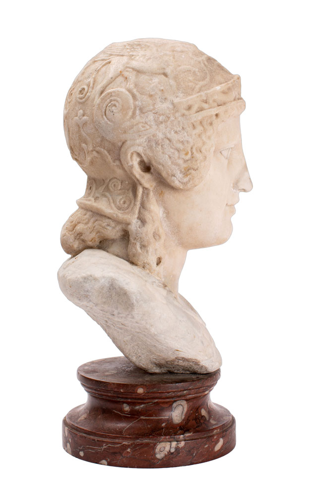 A sculpted white marble bust of a youthful Ares, probably a Roman 2nd century A.D. - Image 3 of 7