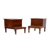 Two similar mahogany and gilt tooled leather inset step commodes,