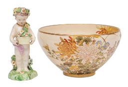 A Japanese satsuma pottery bowl, signed Koshida painted and gilded with chrysanthemum,