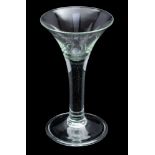 A Royal commemorative glass of trumpet shaped form, straight stem and fold over foot,