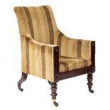 A Regency mahogany and upholstered library armchair,