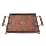 An amboyna, rosewood and brass inlaid tray in Jugendstil taste,