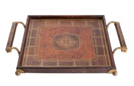 An amboyna, rosewood and brass inlaid tray in Jugendstil taste,