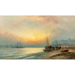 William Langley (British, 1852-1922) Sunset, Low Tide, oil on canvas, 29 x 49cm signed lower left.