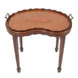 An Edwardian mahogany and inlaid tray top occasional table the detachable twin-handled tray of