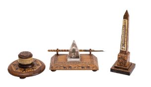 Three Victorian Tunbridge ware desk ornaments,