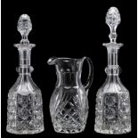 A group of six items of cut-glass comprising a large thistle-shaped vase,
