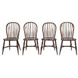 A set of four ash and elm spindle back chairs in 18th century style,