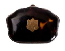 A Victorian yellow metal inset tortoiseshell purse, second half 19th century; of cartouche form,