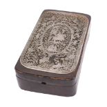 A Continental white-metal mounted tortoiseshell box the hinged cover set with a pierced and