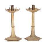 A pair of Victorian brass altar candlesticks,