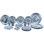 A mixed group of Chinese blue and white porcelain, comprising four matching large plates,