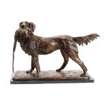 A patinated metal group of a hound with game, in the manner of late 19th century Animaliers' work,