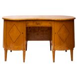 A Swedish satinwood and line inlaid kidney shaped desk, in Art Deco style,