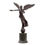 A Neapolitan bronze and marble mounted Grand Tour souvenir model of a winged Nike,