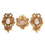 A group of three Italian gilt bronze mounted relief carved shell cameos, late 19th century,