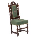 A carved walnut and tapestry upholstered side chair in Charles II style,