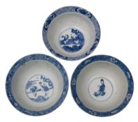 A group of three Chinese blue and white 'Klapmuts' bowls,