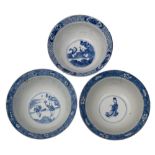 A group of three Chinese blue and white 'Klapmuts' bowls,