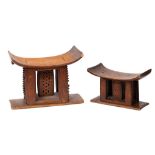 Two Ashanti carved hardwood stools, West Africa,