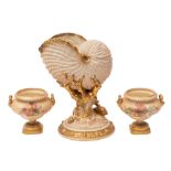 A Royal Worcester porcelain Nautilus vase under ivory and gilt decoration,