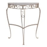 A painted wrought iron and glass demi-lune conservatory table,