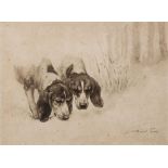 WITHDRAWN Maud Earl (British, 1864-1943) Hunting hounds, a pair of pencil and ink, each 22 x 29.