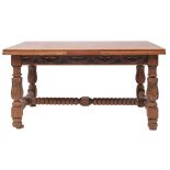 An oak and parquetry draw-leaf dining table, in 16th century taste,