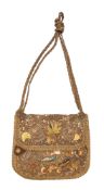 A stumpwork and metal thread embroidered fabric shoulder bag,