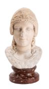 A sculpted white marble bust of a youthful Ares, probably a Roman 2nd century A.D.