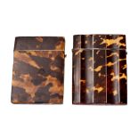 Two early Victorian tortoiseshell, white metal mounted and ivory banded visiting card cases,