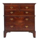 A George II oak two section chest of drawers,