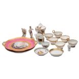 A mixed lot of Continental porcelain including a set of six Sèvres cups and a similar dish