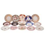 A group of 19th century English porcelain plates and dishes the majority painted with floral