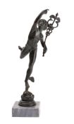 A Continental dark green patinated metal model of Mercury after Giambologna, late 19th century,