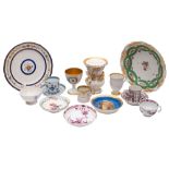 A mixed lot of 18th/19th century Continental porcelain items including a Meissen cabinet cup in