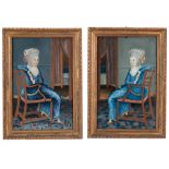 A pair of Chinese 'European-subject' reverse glass paintings,