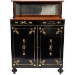 A Regency ebonised, satinwood and rosewood banded chiffonier,