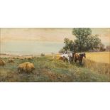 Frank F. English (British, 1854 - 1922) Harvest landscape, watercolour, 39.5 x 79cm.